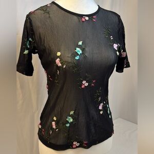 Vintage 90s Whimsigoth Embroidered Mesh Top